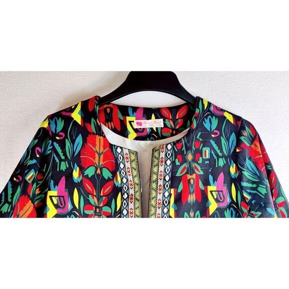 Southwestern Tribal Blazer Jacket XL Buenos Ninos 3/4 Sleeves Pockets Colorful - Picture 2 of 10